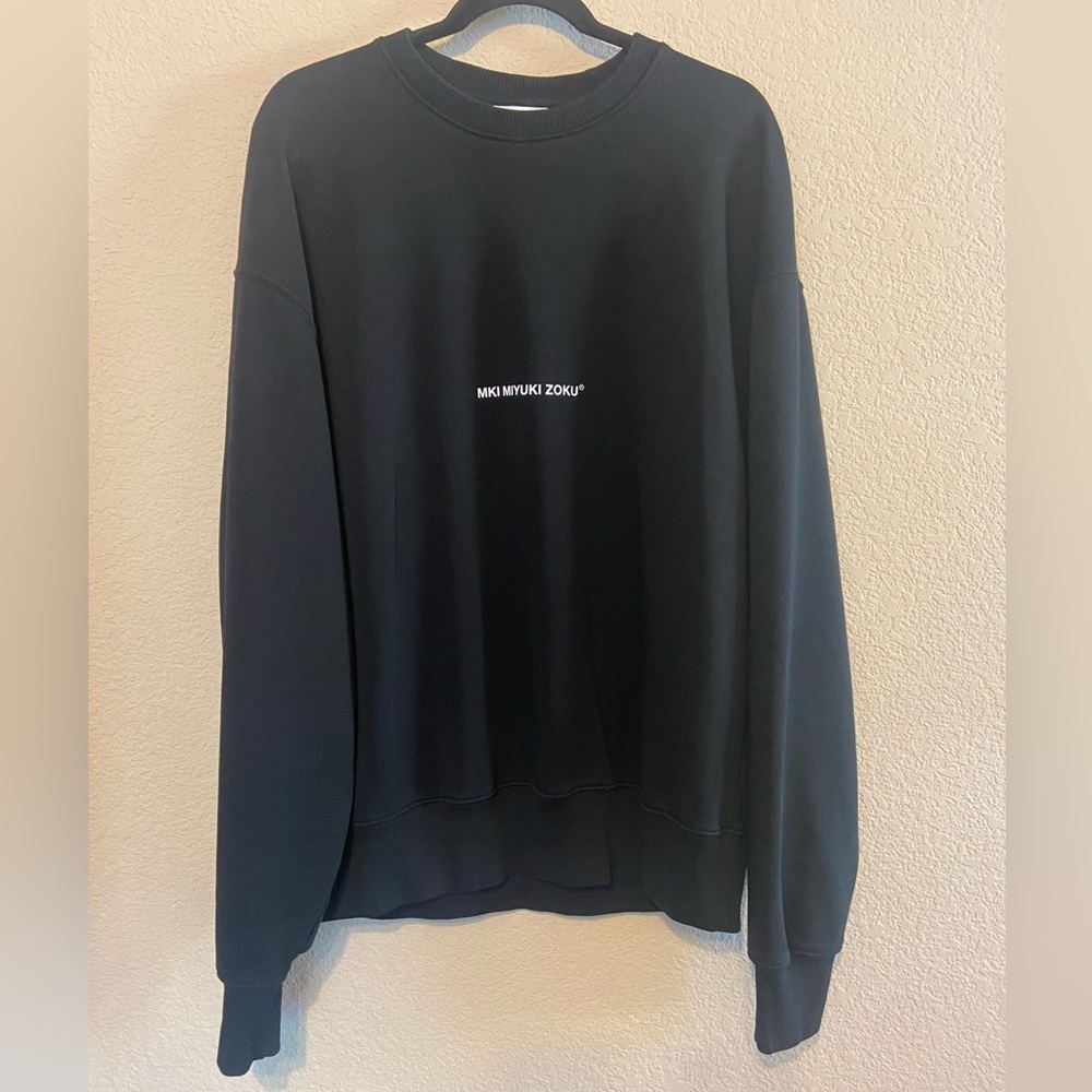 MKI Miyuki Zoku Sweatshirt Mens Sz. L Black Staple Crew Neck Fleece Sweater Cozy